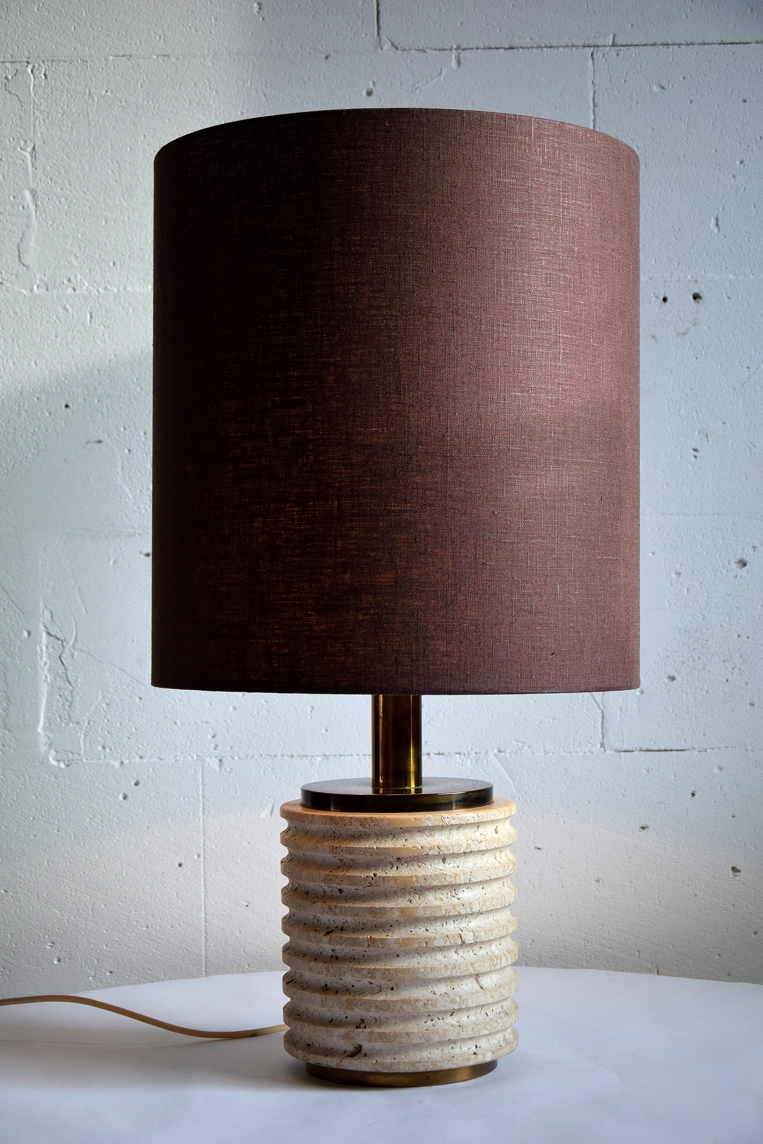 Italian Mid-Century Modern Travertine Brown and Beige Table Lamp For Sale 5