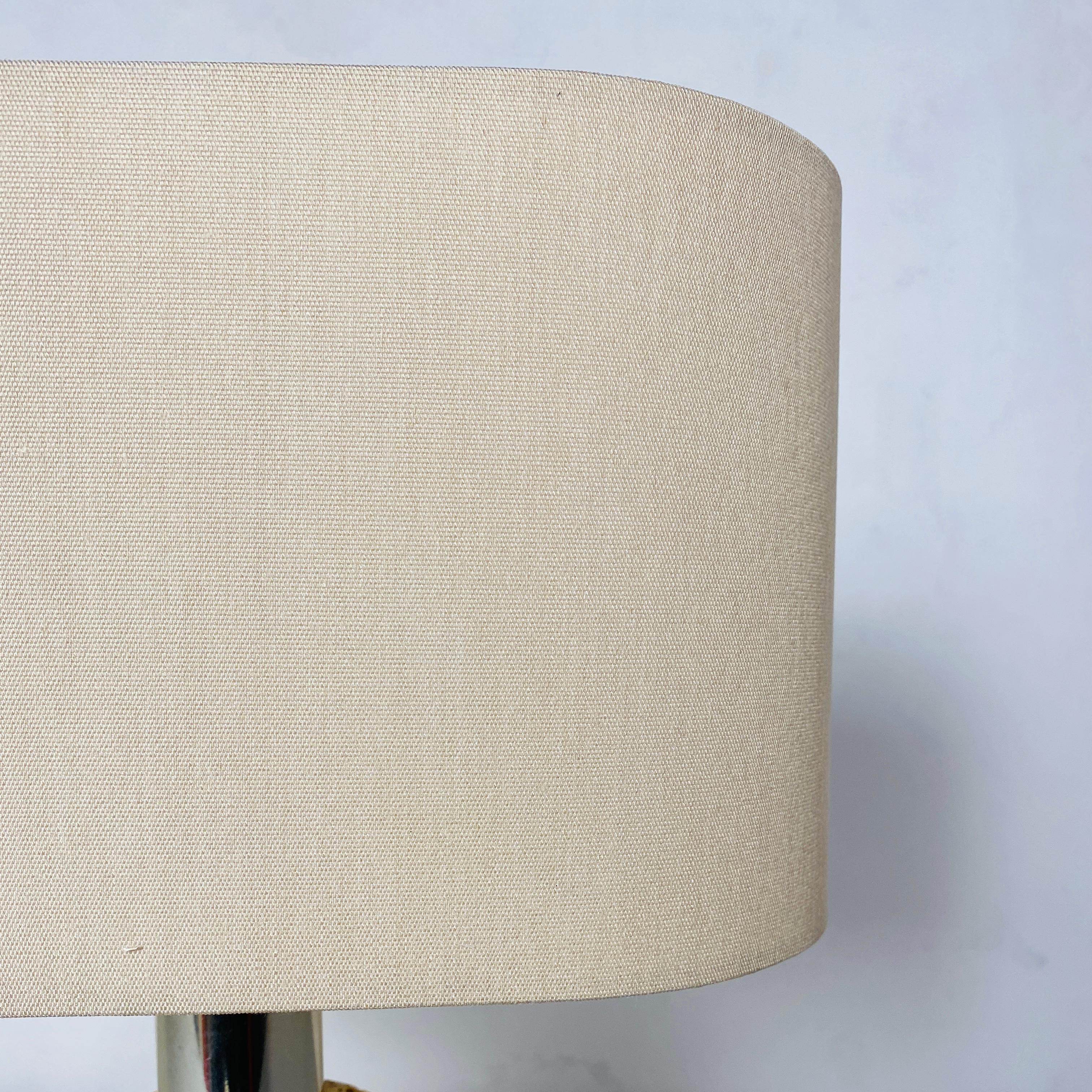 Italian Mid-Century Modern Travertine Table Lamp with Cotton Lampshade, 1970s For Sale 4