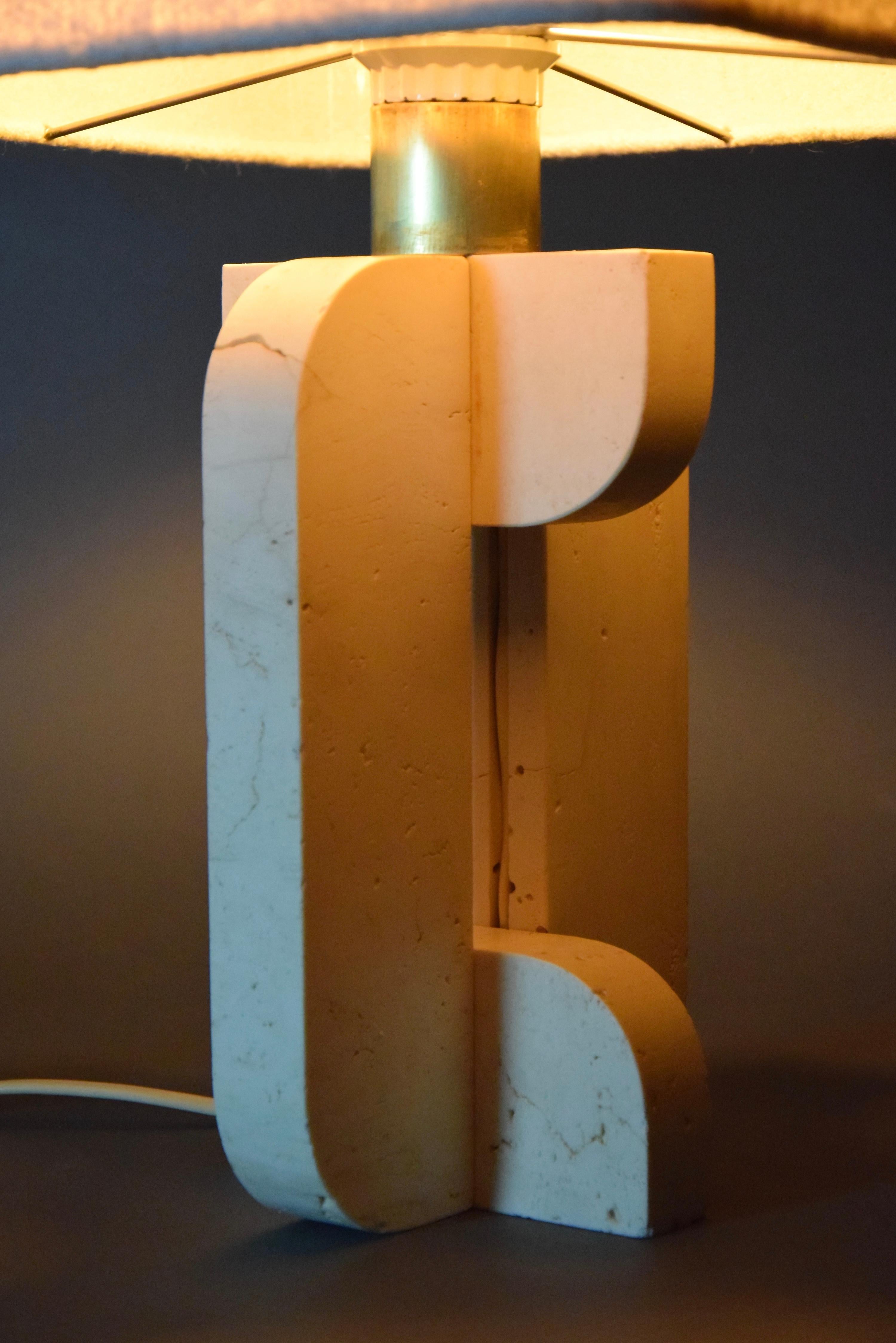Italian Mid-Century Modern Travertine Table Lamp with White Bouclé Shade 9