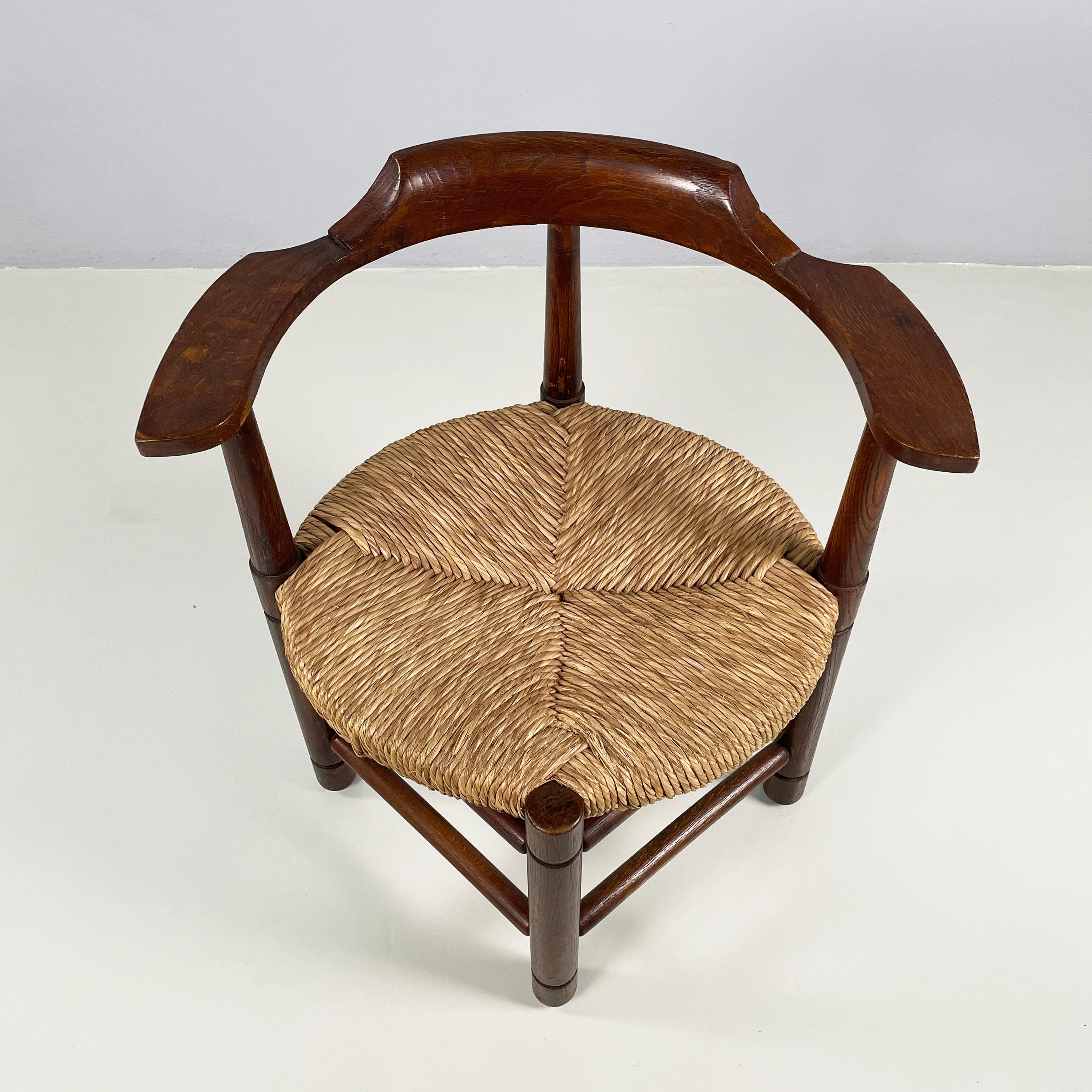 Italian mid-century modern Tub chairs in straw and wood, 1970s In Good Condition For Sale In MIlano, IT