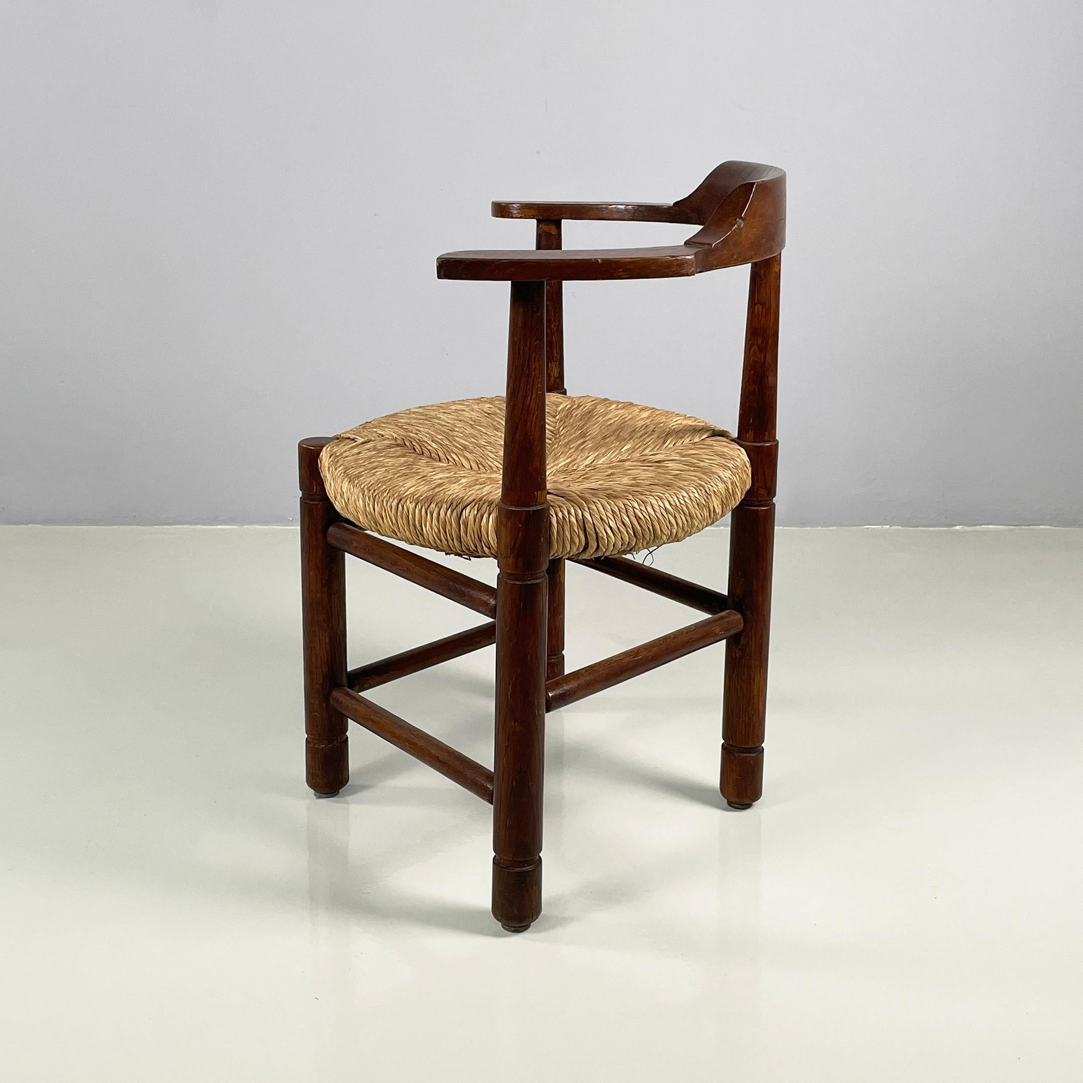 Late 20th Century Italian mid-century modern Tub chairs in straw and wood, 1970s For Sale