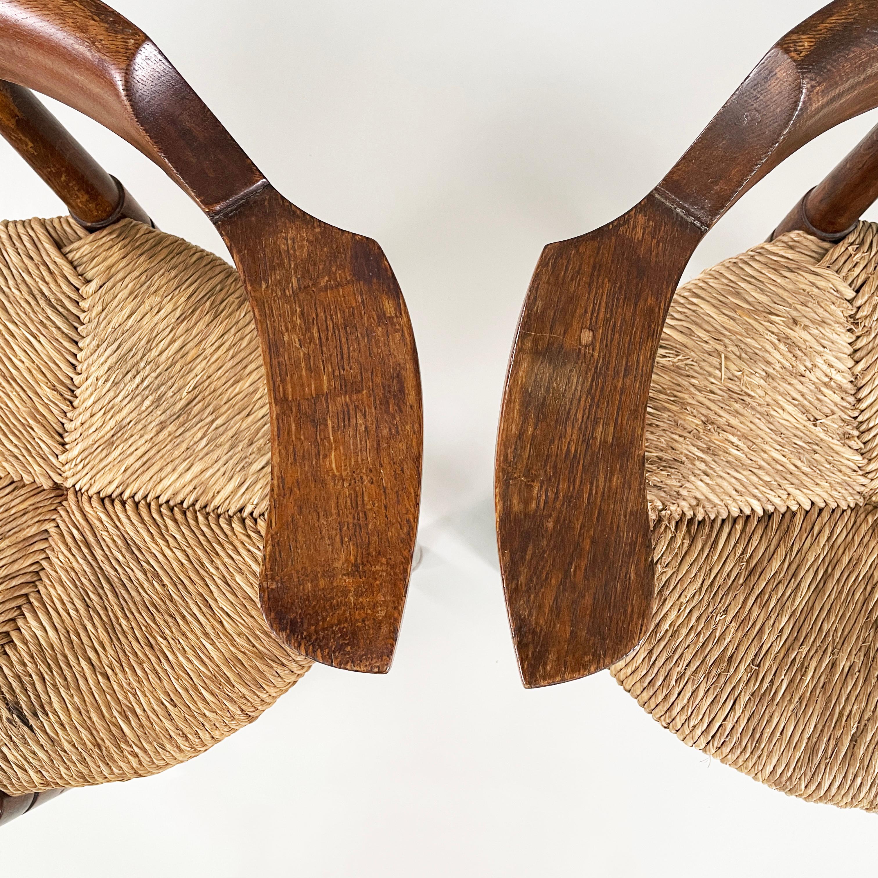 Italian mid-century modern Tub chairs in straw and wood, 1970s For Sale 1