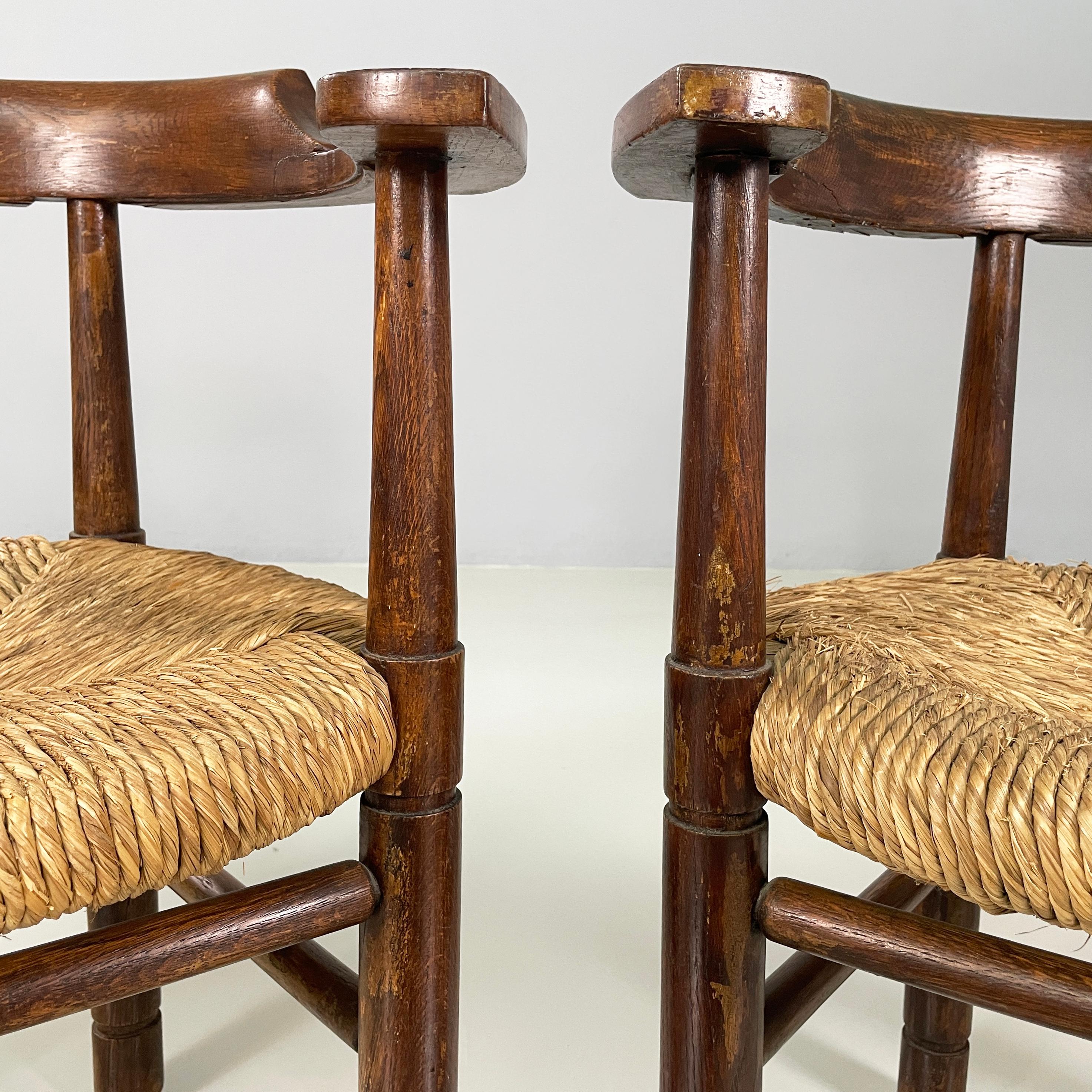 Italian mid-century modern Tub chairs in straw and wood, 1970s For Sale 2