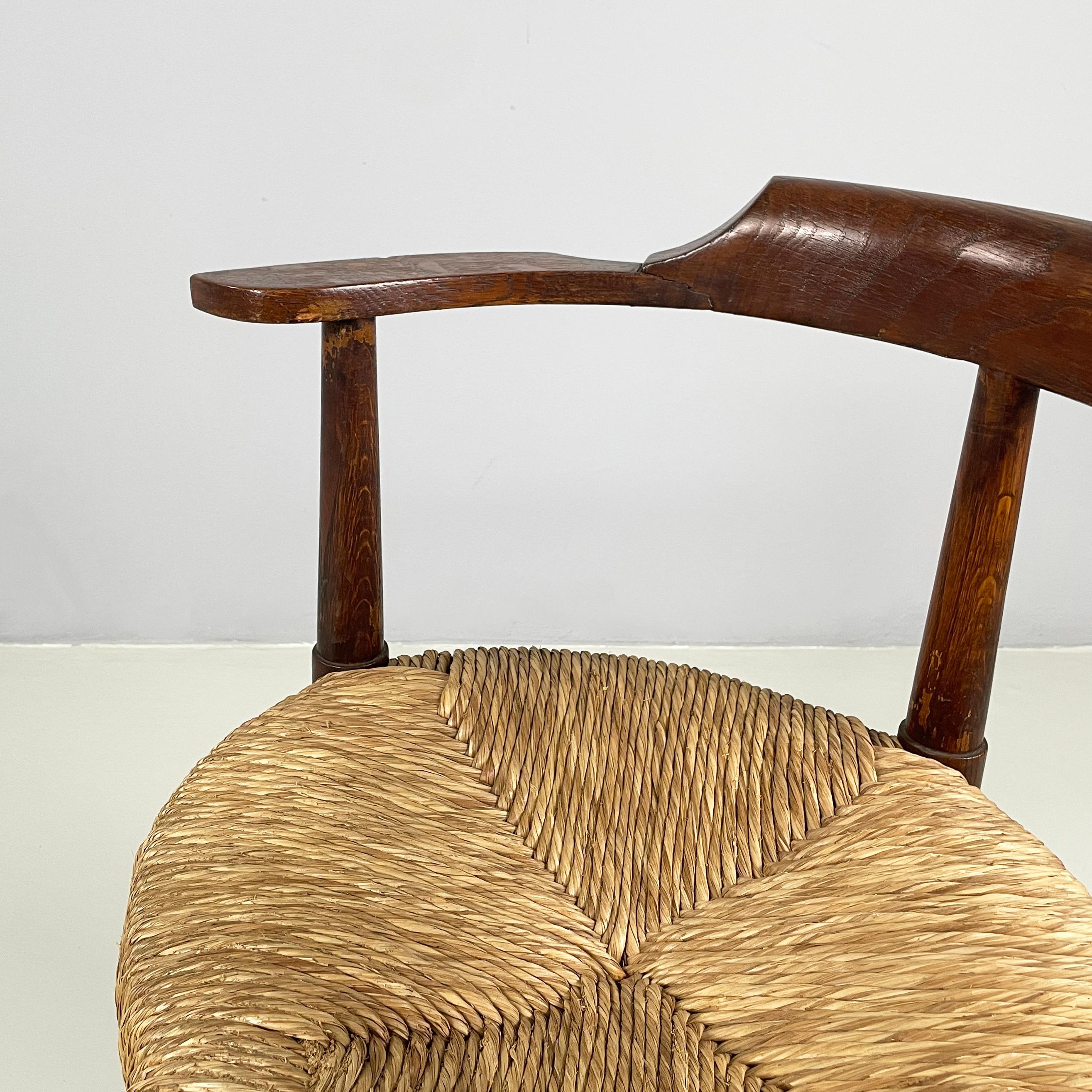 Italian mid-century modern Tub chairs in straw and wood, 1970s For Sale 3