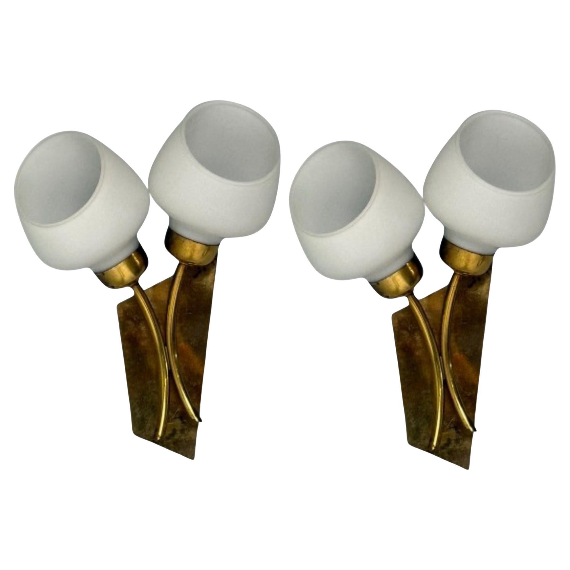Italian Mid-Century Modern, Tulip Form Wall Sconces, Patinated Brass, 1950s