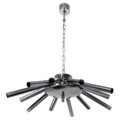 Italian Mid-Century Modern Twelve-Light Chromed Steel Chandelier, 1970