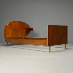 Italian Mid-Century Modern, Twin Bed with Shelf, Marquetry, Italy, 1950s