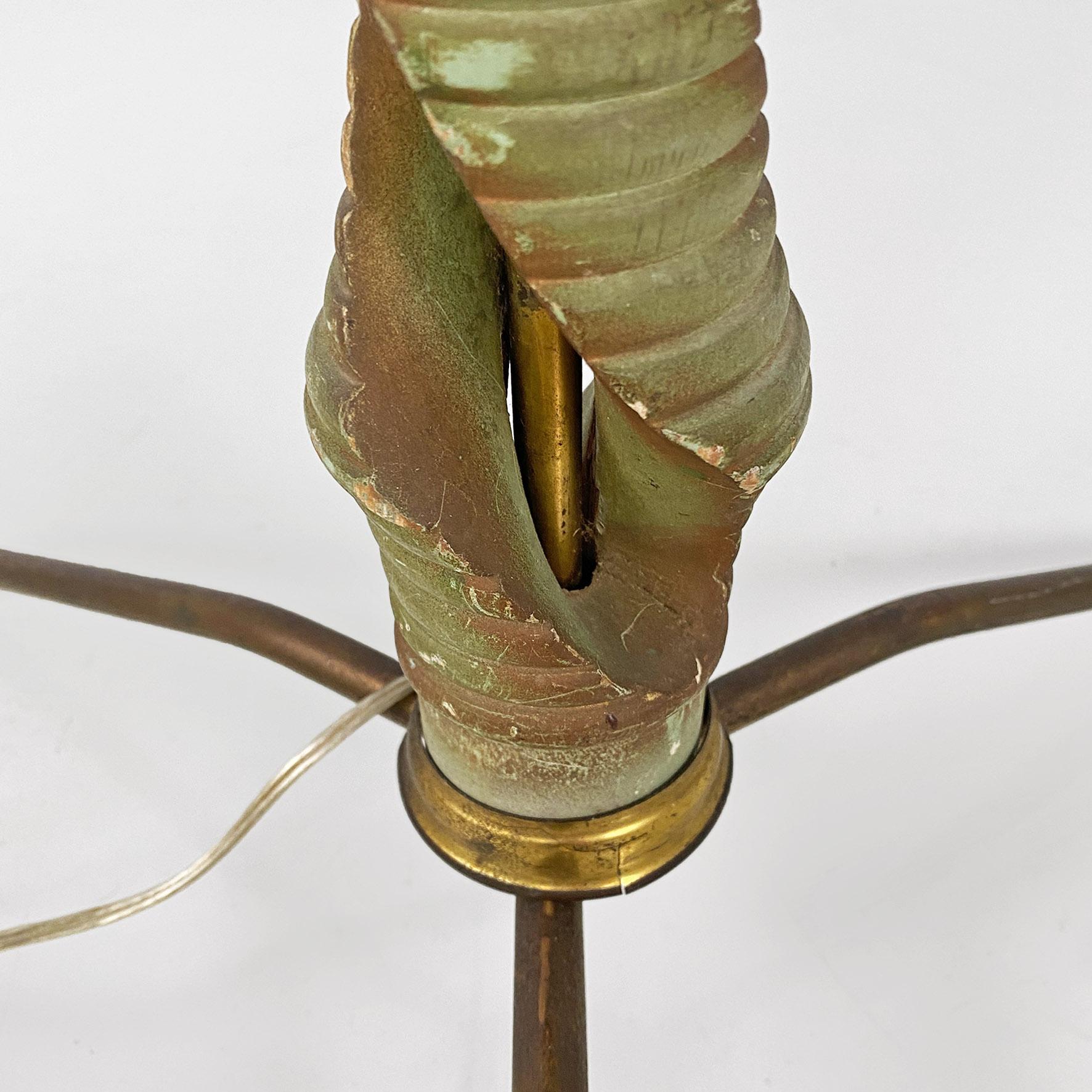 Italian mid-century modern twisted green wood, fabric & brass floor lamp, 1950s For Sale 4