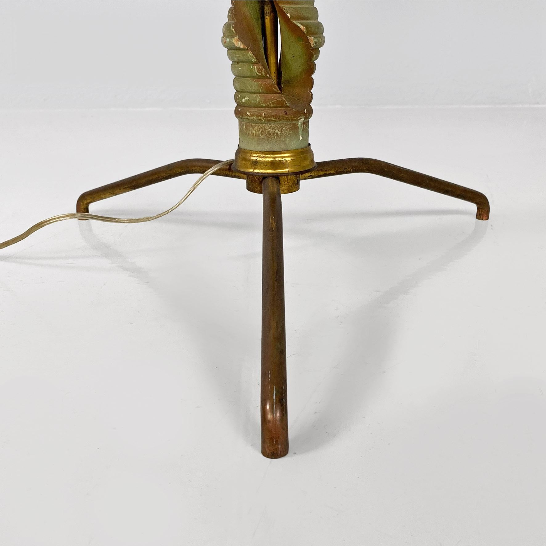 Italian mid-century modern twisted green wood, fabric & brass floor lamp, 1950s For Sale 5