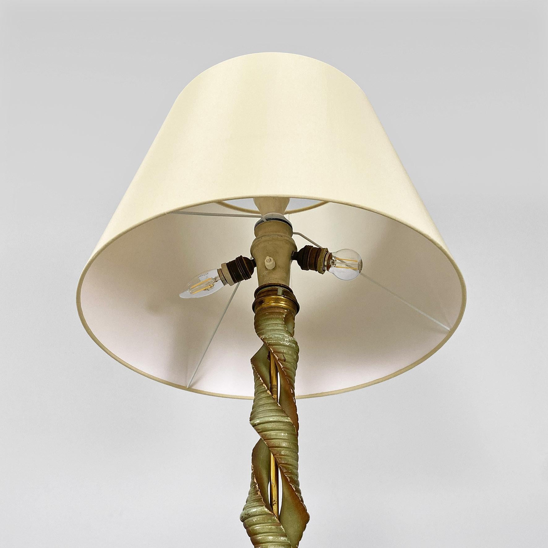Italian mid-century modern twisted green wood, fabric & brass floor lamp, 1950s For Sale 6