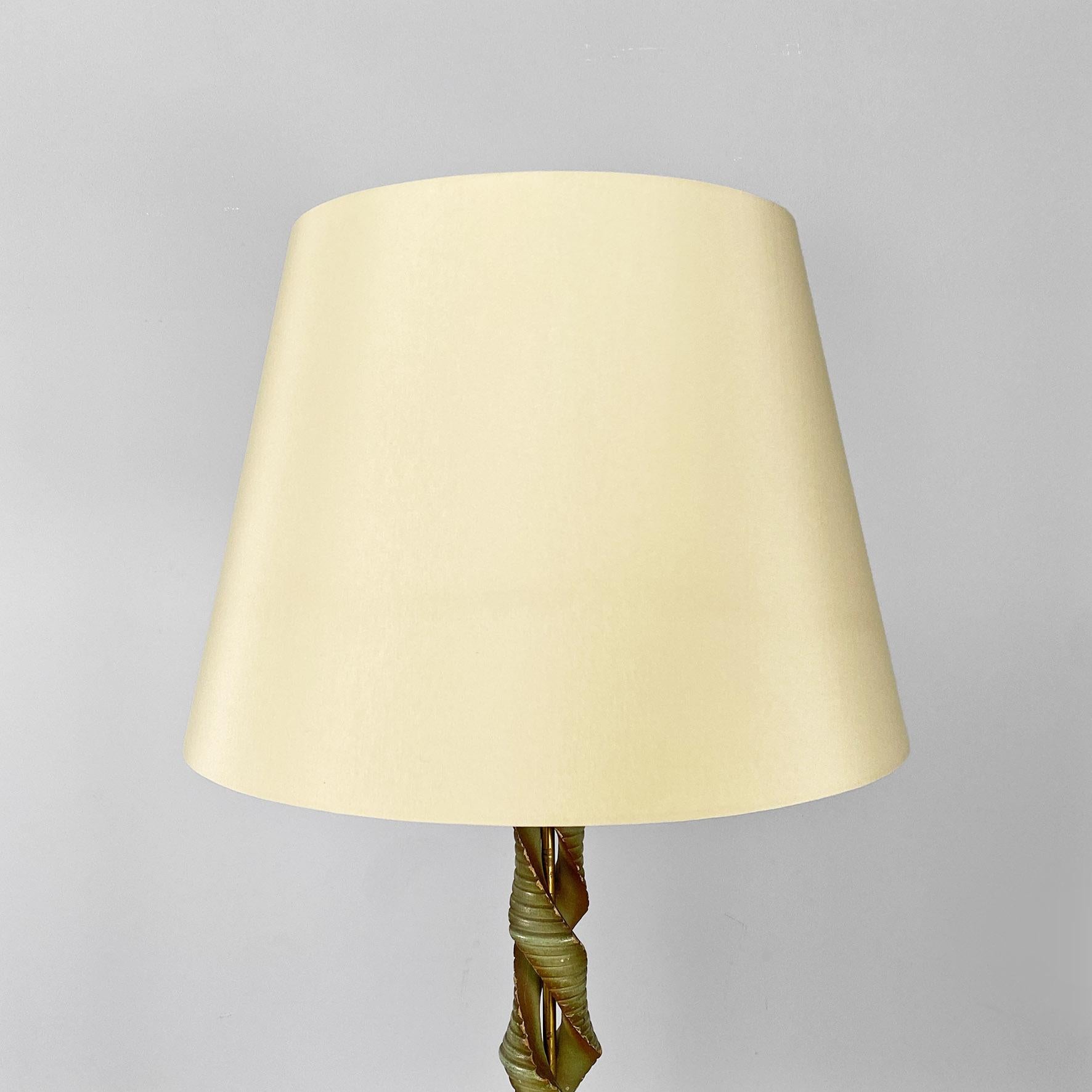 Italian mid-century modern twisted green wood, fabric & brass floor lamp, 1950s For Sale 7