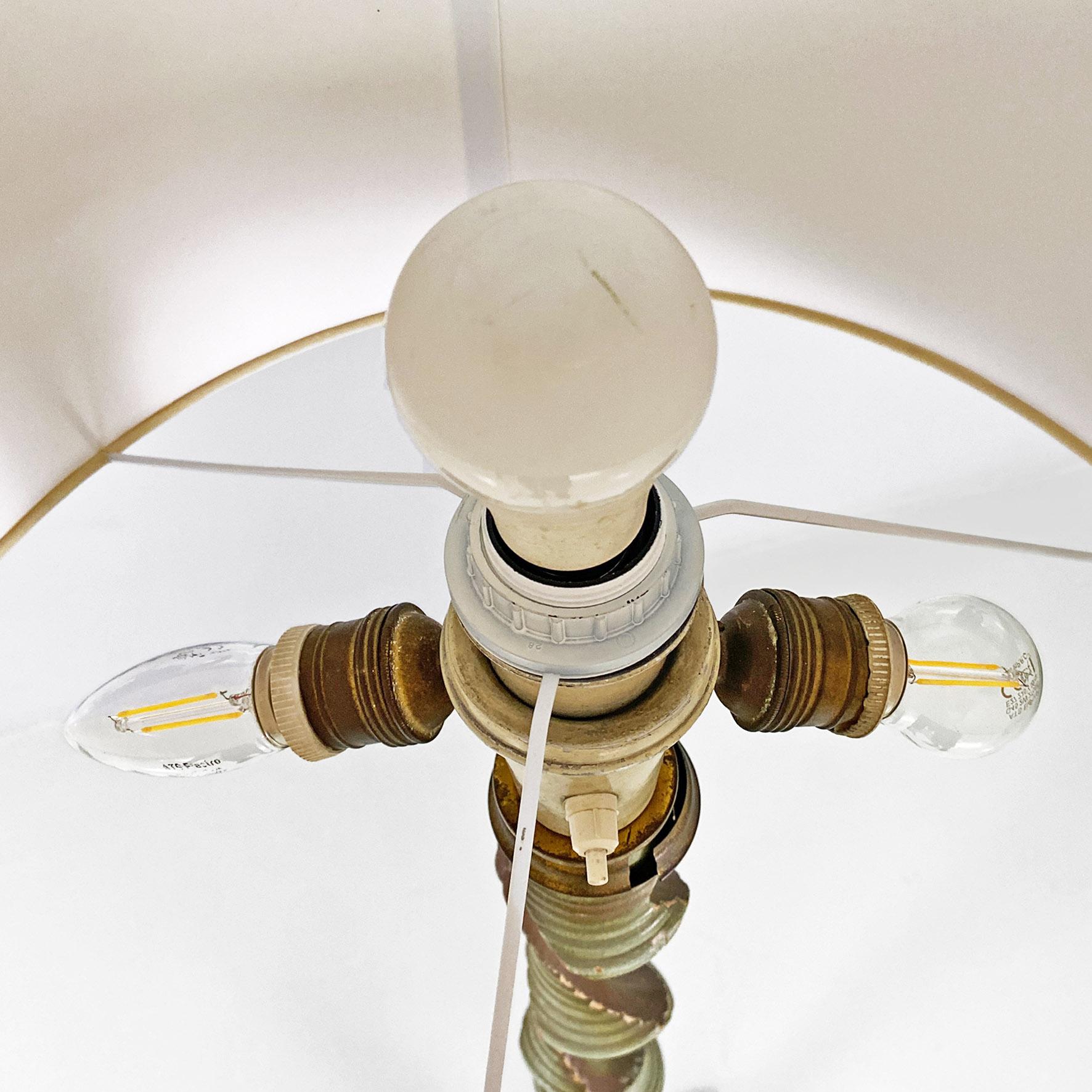 Italian mid-century modern twisted green wood, fabric & brass floor lamp, 1950s For Sale 10
