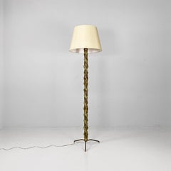 Italian mid-century modern twisted green wood, fabric & brass floor lamp, 1950s