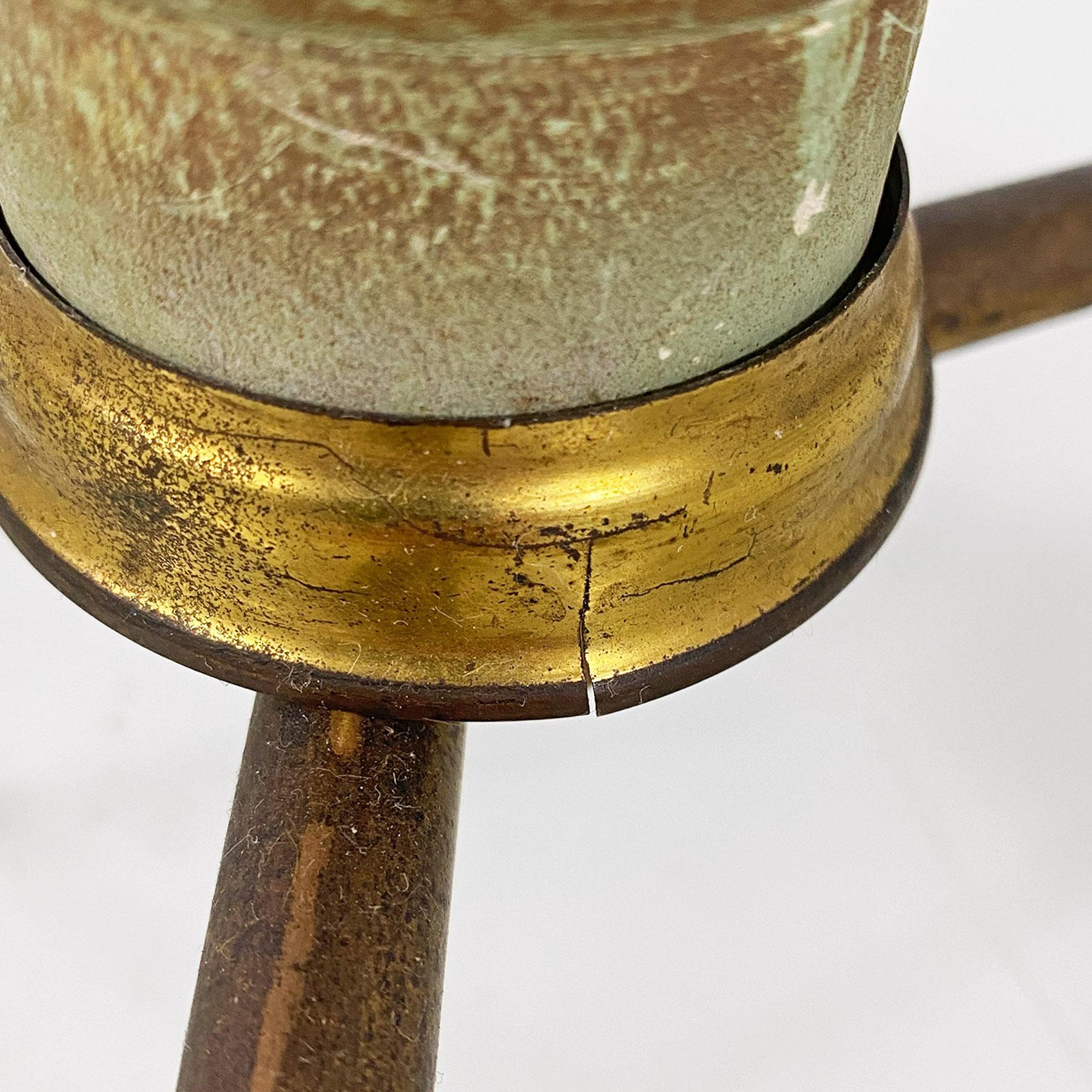 Mid-20th Century Italian mid-century modern twisted green wood, fabric & brass floor lamp, 1950s For Sale