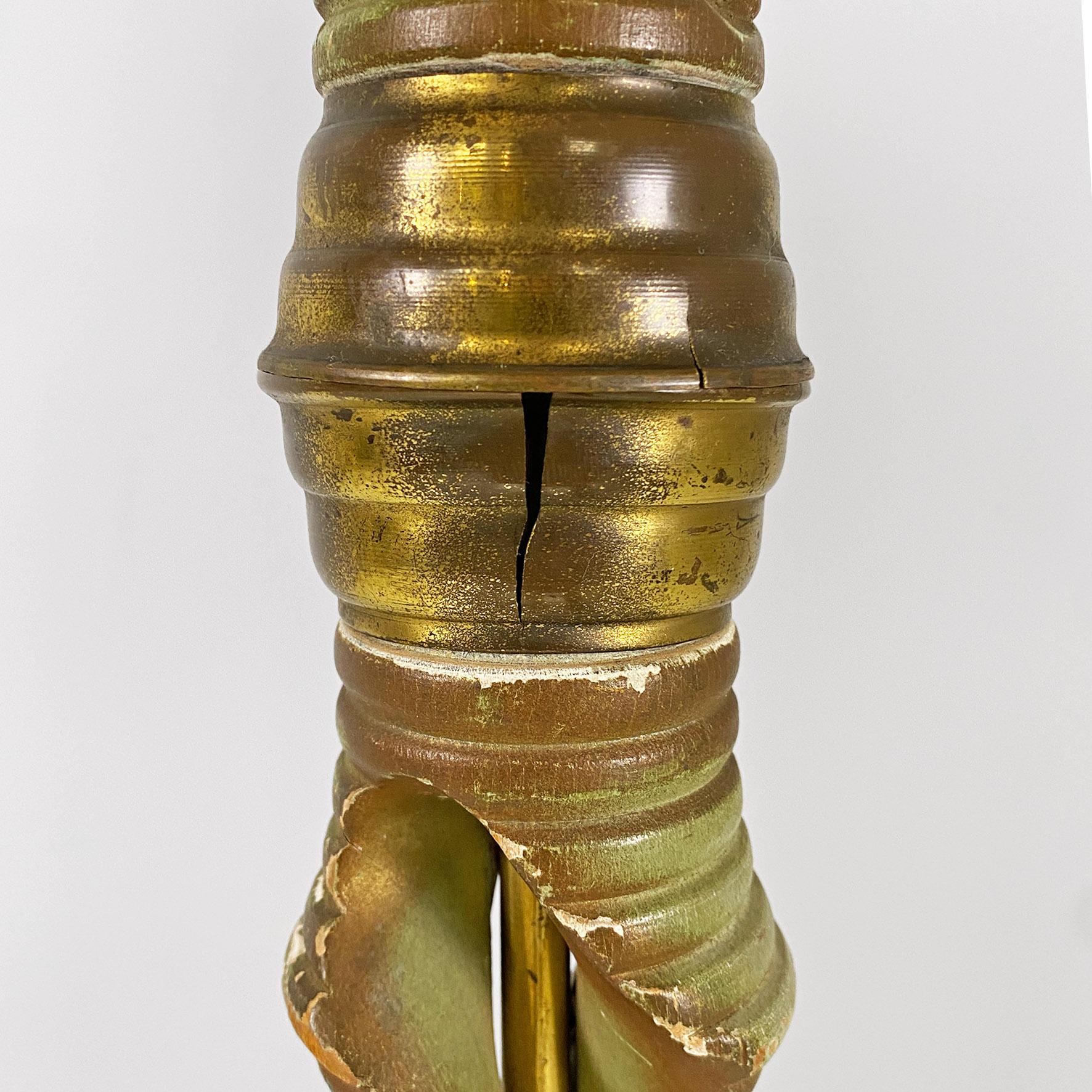 Italian mid-century modern twisted green wood, fabric & brass floor lamp, 1950s For Sale 2