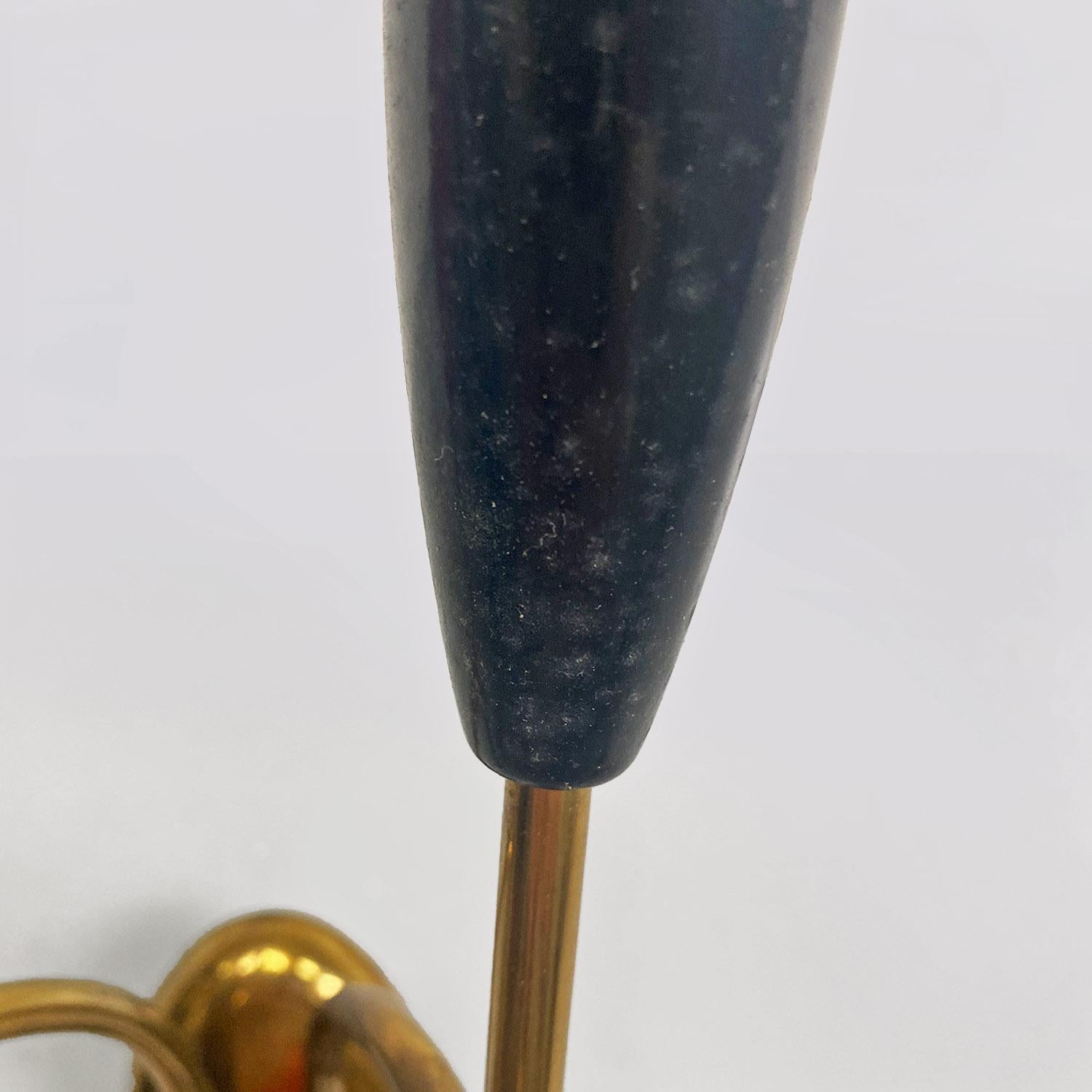 Italian mid-century modern two-arm brass wall lamps with cone lamp holder, 1950s For Sale 4
