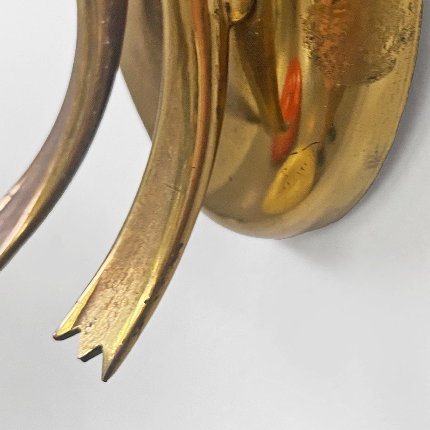 Italian mid-century modern two-arm brass wall lamps with cone lamp holder, 1950s For Sale 8