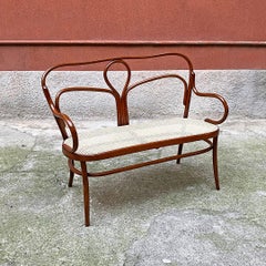 Italian Mid-Century Modern Two Seater Beech and Straw Thonet Style Bench, 1950s
