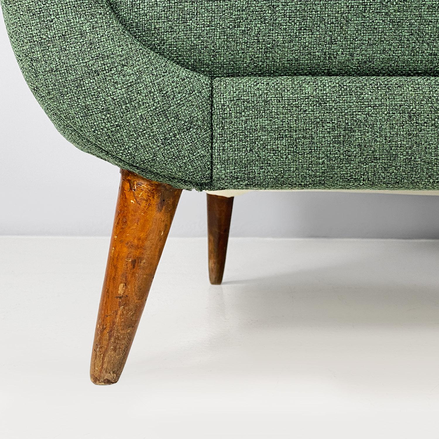 Italian mid century modern two-seater green fabric and wooden sofa, 1950s For Sale 7