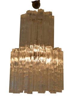 Italian Mid-Century Modern Two-Tier Long Crystal Tronchi Shades Chandelier