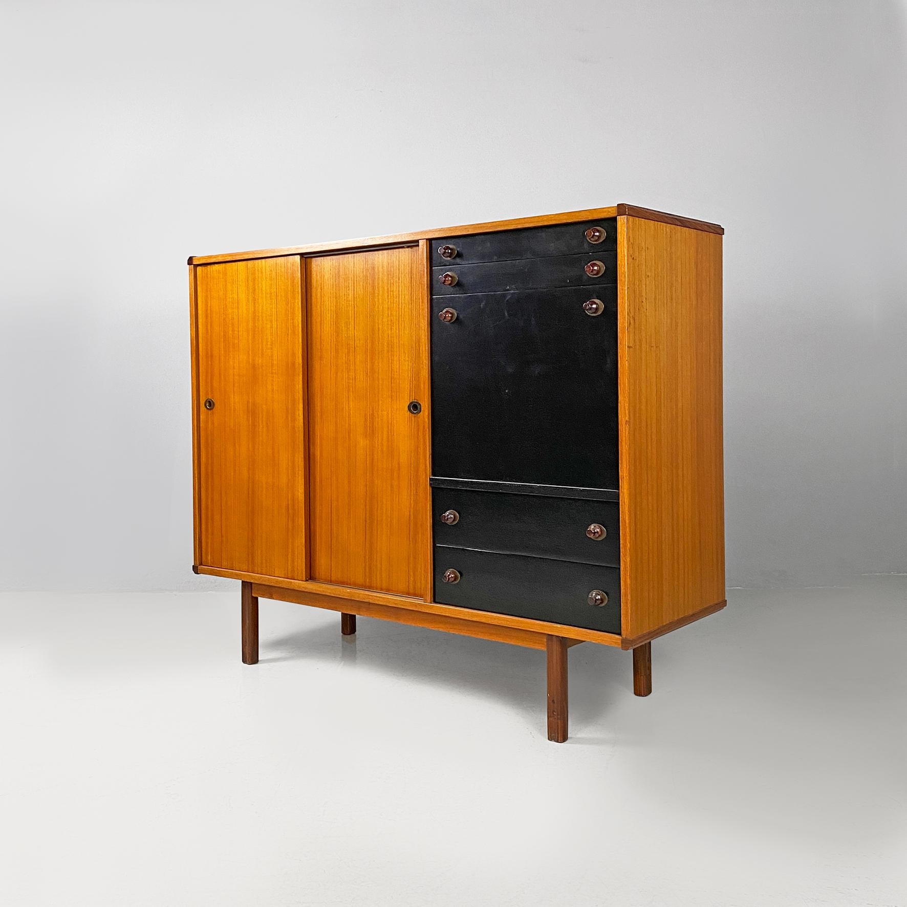 Mid-Century Modern Italian mid-century modern two-tone wood highboard, 1960s For Sale