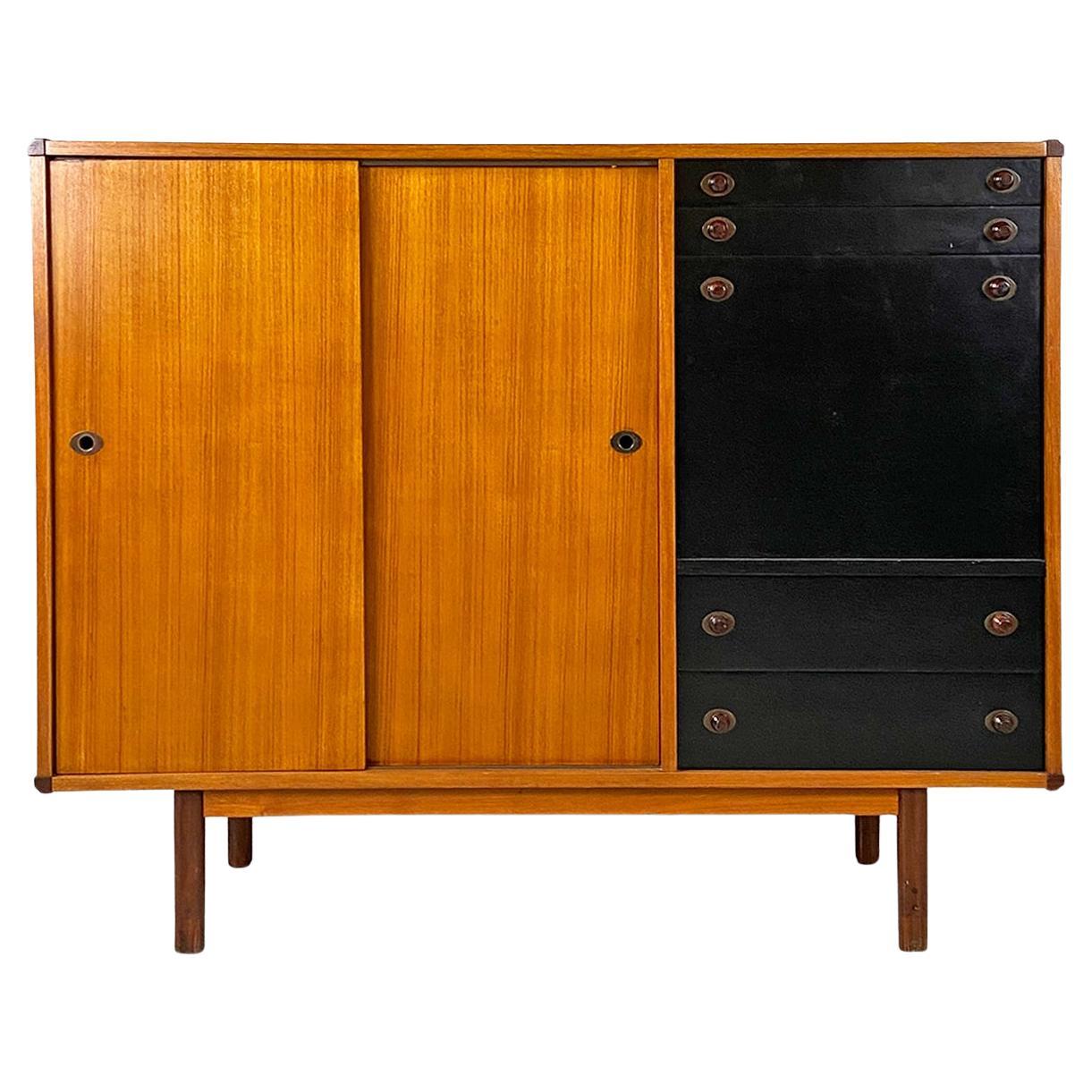Italian mid-century modern two-tone wood highboard, 1960s For Sale