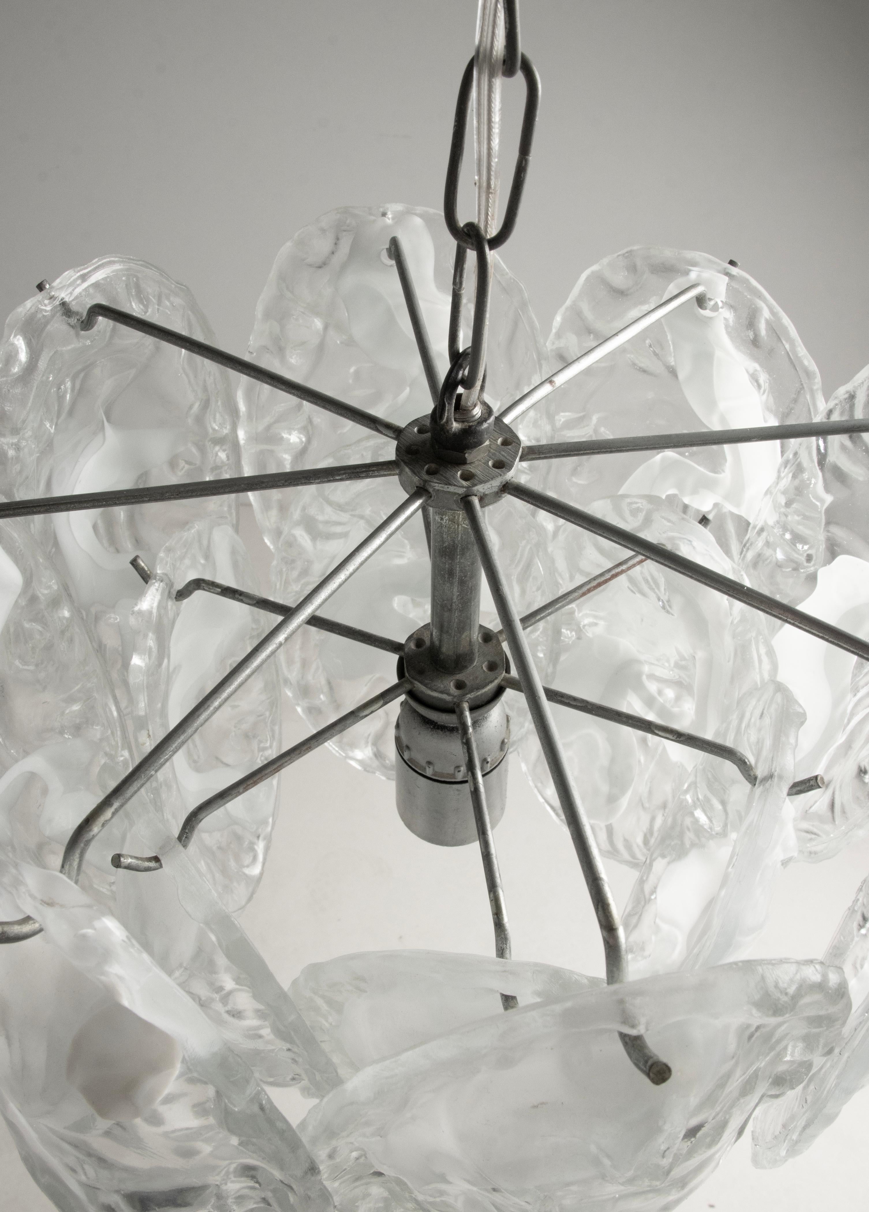 Italian Mid-Century Modern Two-trier Murano Organic Glass Chandelier 10