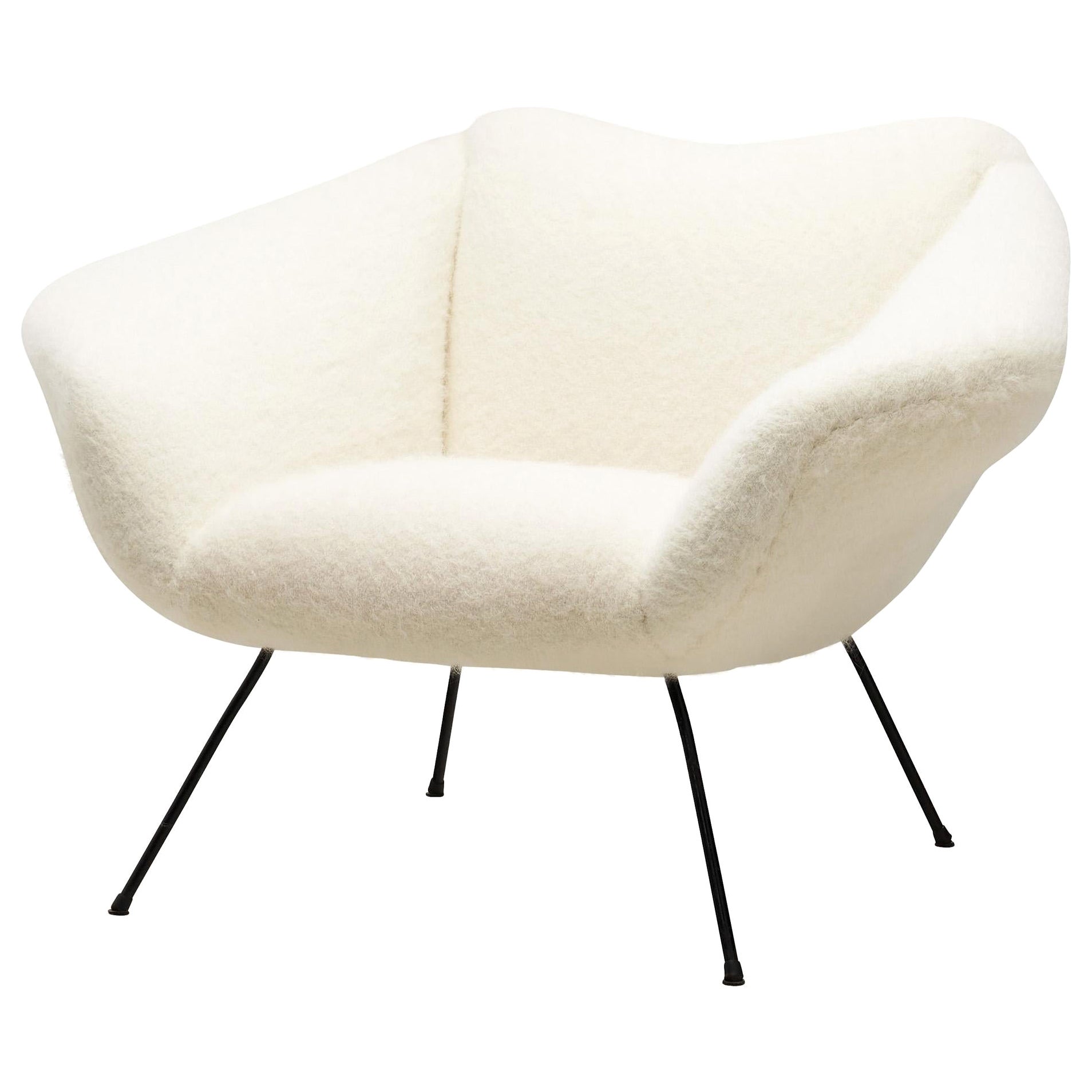 Sedia da salotto imbottita italiana del Mid-Century Modern con gambe in metallo, Italia 1960