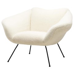 Sedia da salotto imbottita italiana del Mid-Century Modern con gambe in metallo, Italia 1960