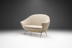 Italian Mid-Century Modern Upholstered Sofa with Metal Legs, Italy 1950s