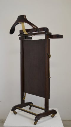 Italian Mid-Century Modern Valet Stand in Stained Wood & Brass, 1960s