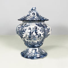 Italian mid-century modern Vase in white and blue ceramic, 1900-1950s