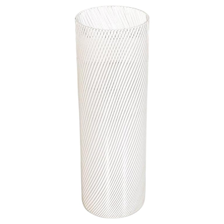 Jarrón italiano moderno de mediados de siglo en blanco y cristal de Murano transparente, 1960
