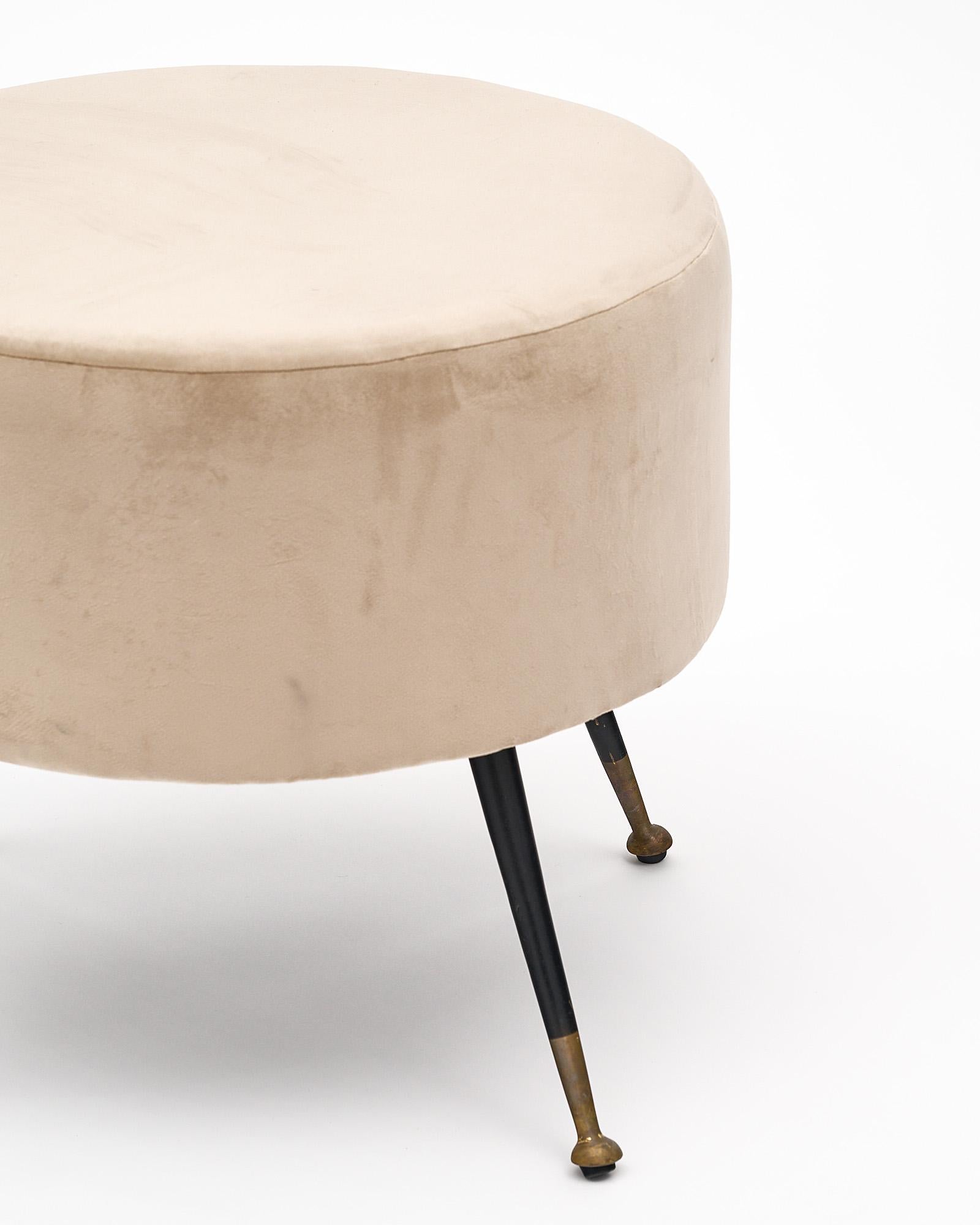 Brass Italian Mid-Century Modern Velvet Stools