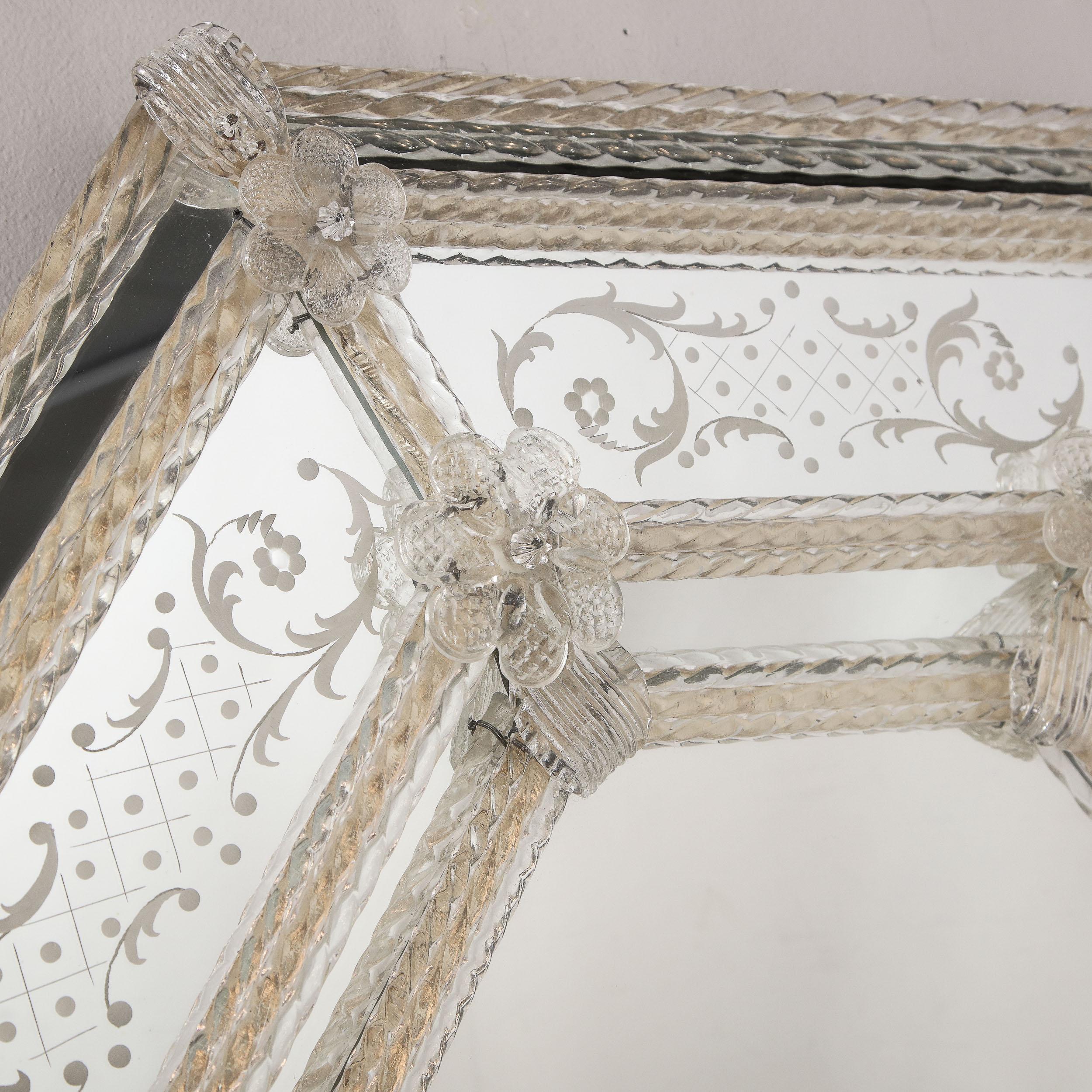 Italian Mid-Century Modern Venetian Braided Mirror with Murano Glass Appliqués 4