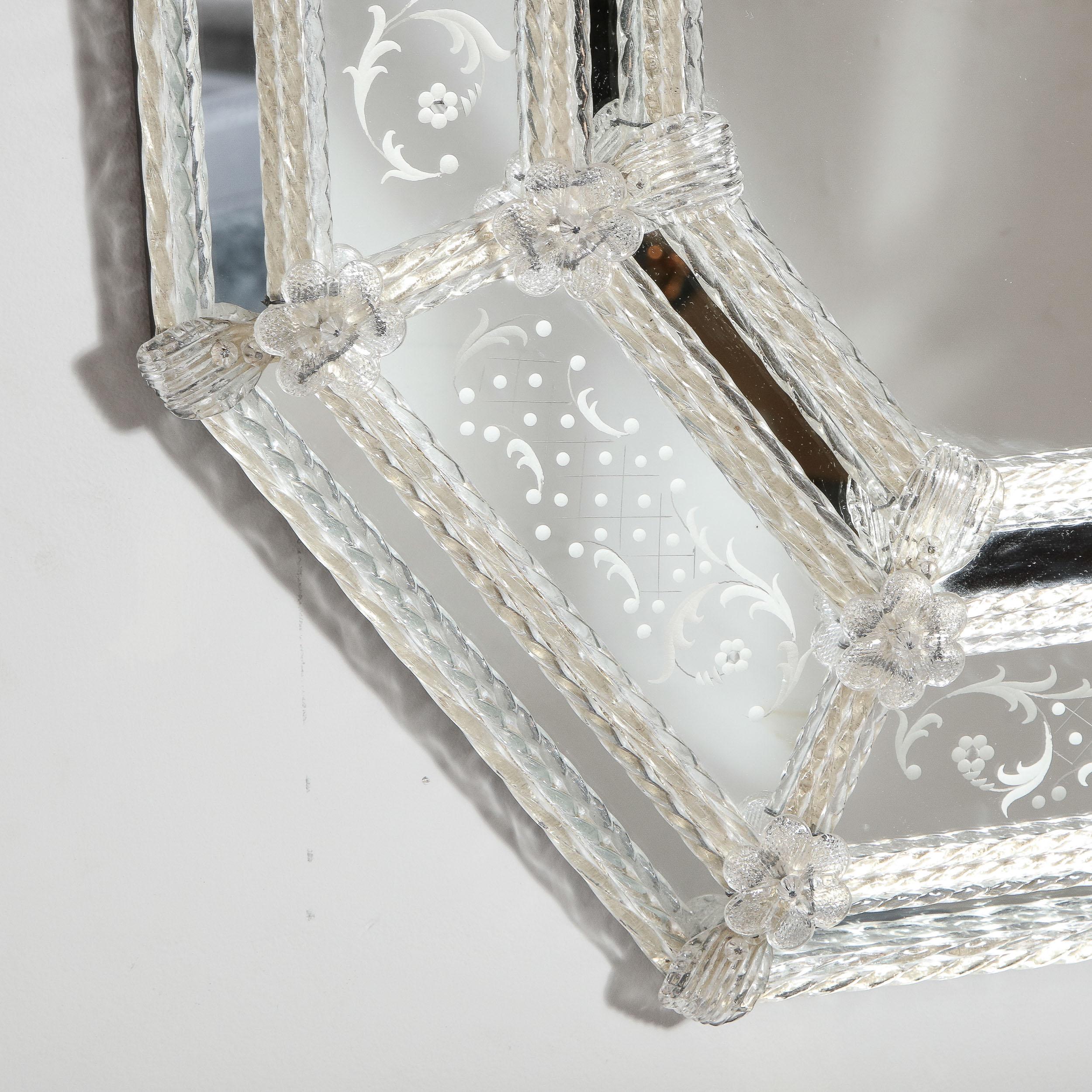 Mid-20th Century Italian Mid-Century Modern Venetian Braided Mirror with Murano Glass Appliqués