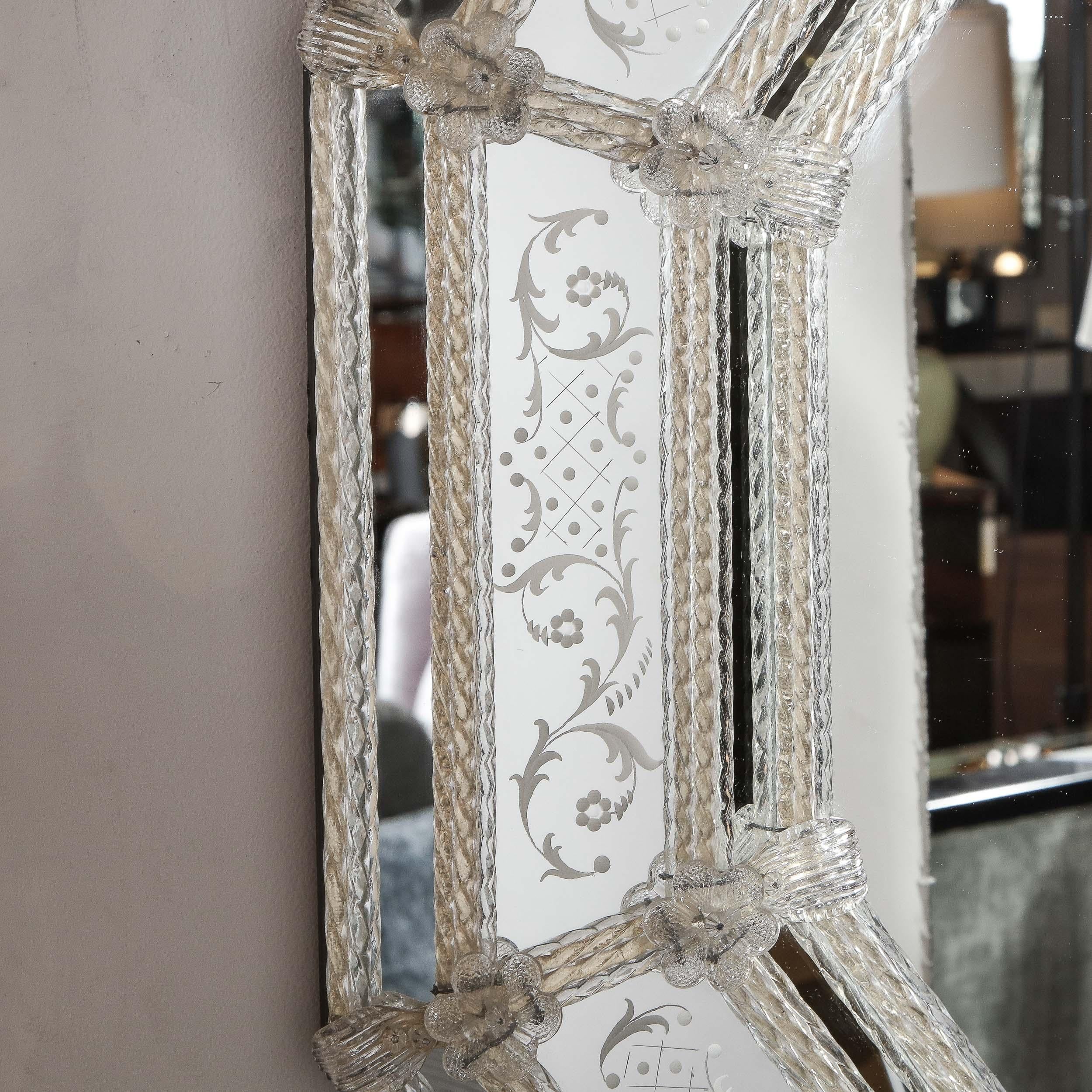 Italian Mid-Century Modern Venetian Braided Mirror with Murano Glass Appliqués 1