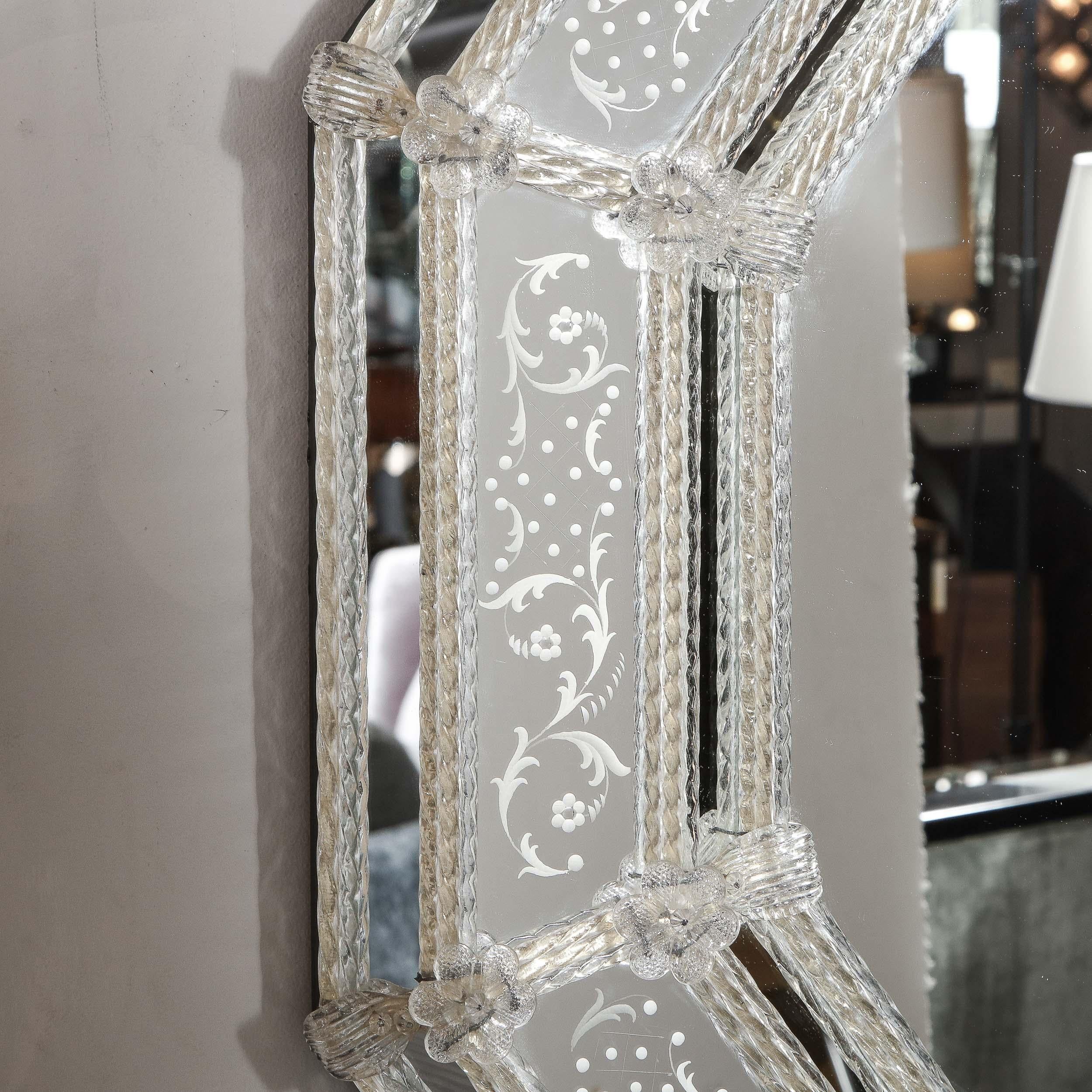 Italian Mid-Century Modern Venetian Braided Mirror with Murano Glass Appliqués 2