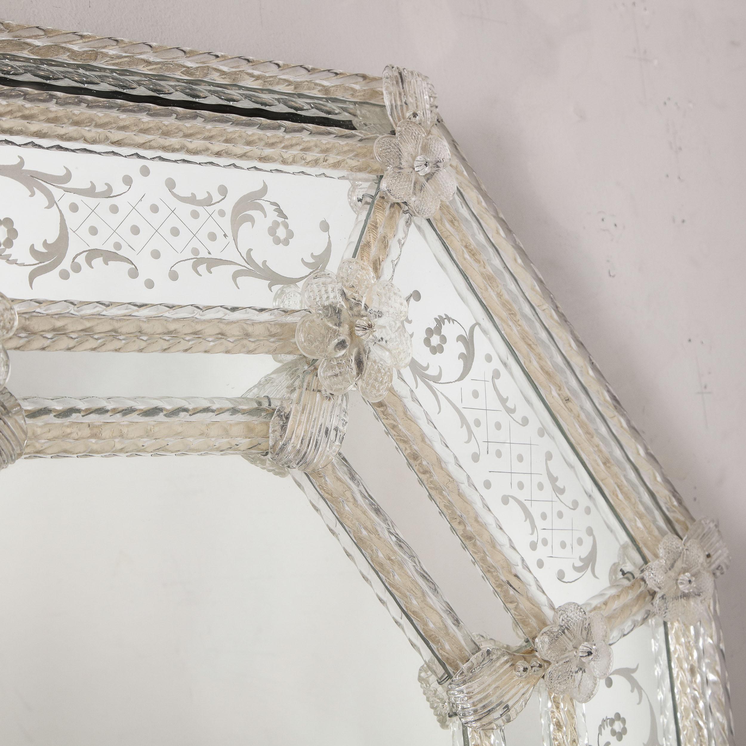 Italian Mid-Century Modern Venetian Braided Mirror with Murano Glass Appliqués 3