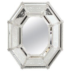 Italian Mid-Century Modern Venetian Braided Mirror with Murano Glass Appliqués