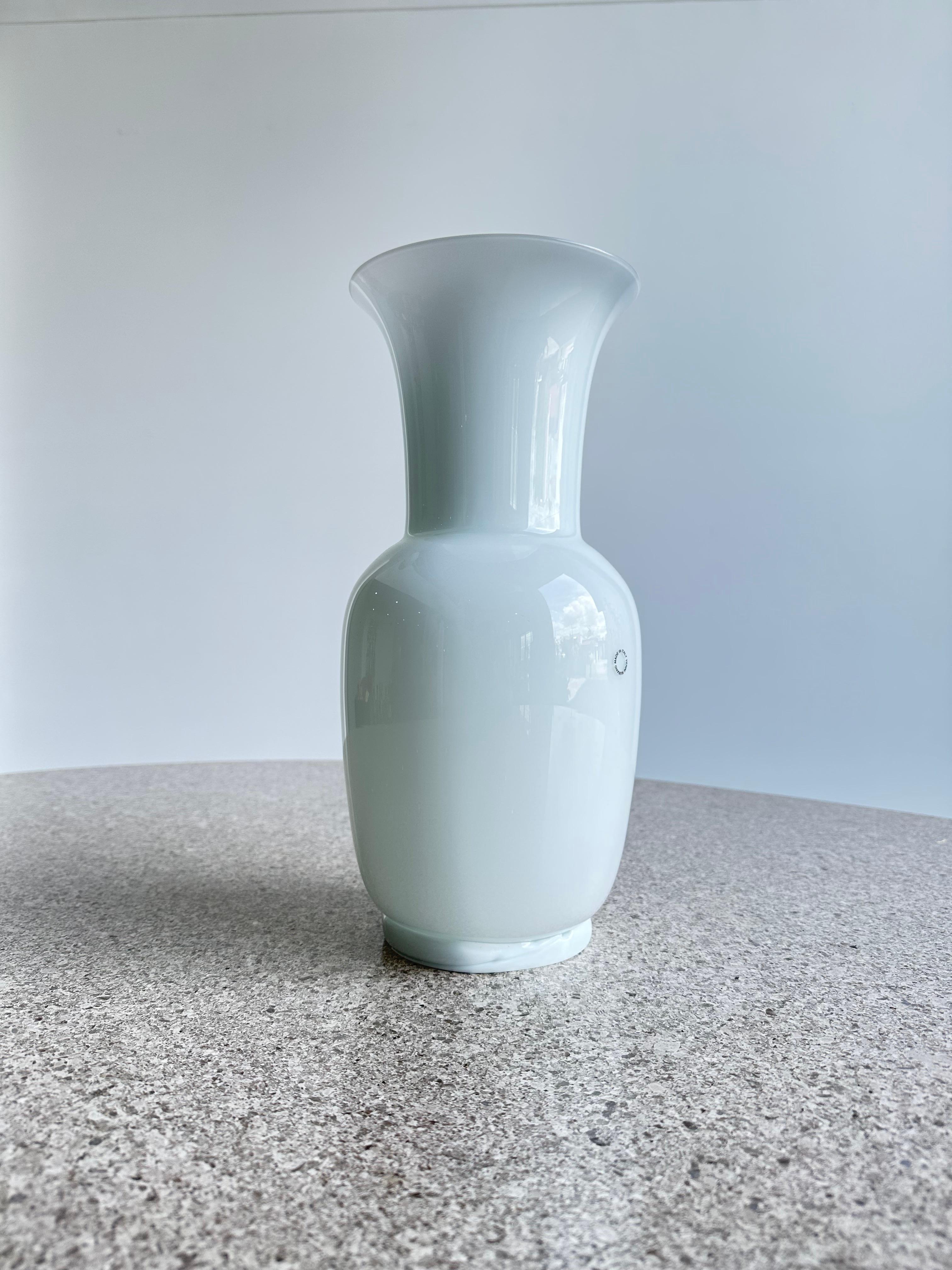 Art Glass Italian Mid Century Modern Venini White Glass Vase by Tomaso Buzzi, 1983