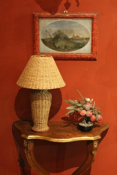 Italian Mid-Century Modern Vintage Woven Rattan Table Lamp with Cane Shades
