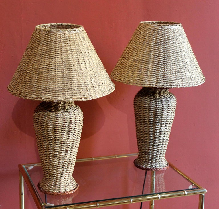 Italian Mid-Century Modern Vintage Woven Rattan Table Lamp ...
