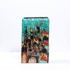 Italian Mid-Century Modern Volumetric Rectangular Glazed Ceramic Umbrella Holder
