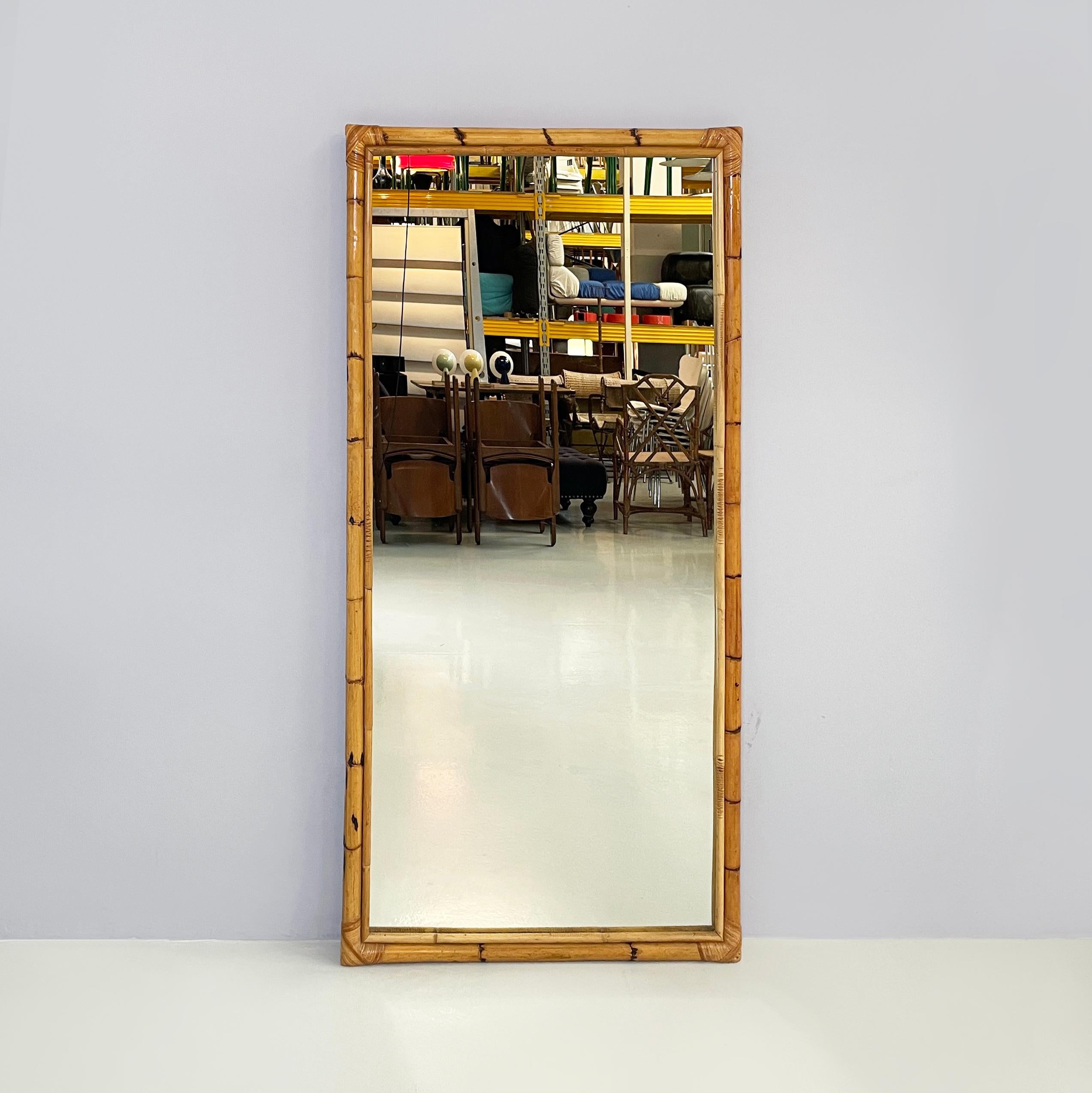 Italian mid-century modern Wall and Full-Length mirror with bamboo, 1960s
Rectangular wall mirror with frame made of bamboo strips.
1960 approx.
Good condition, light scattered marks on the rattan.
Measurements in cm 85x7x158h
the mirror is an
