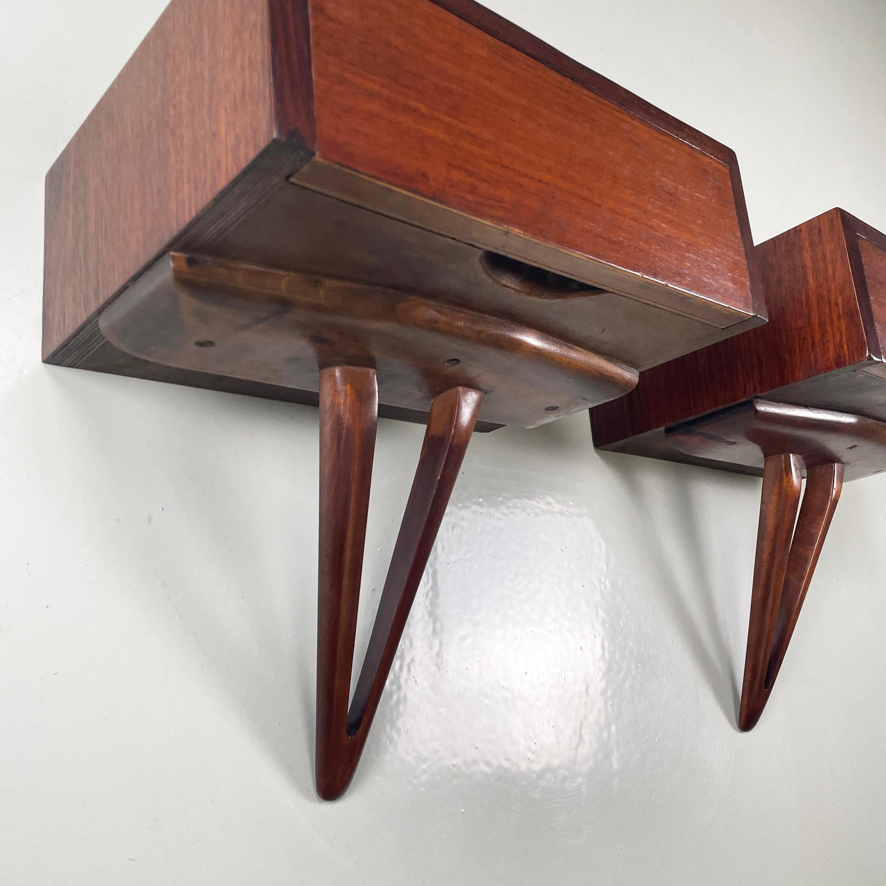 Italian mid-century modern Wall bedside tables with drawer in wood, 1950s 8