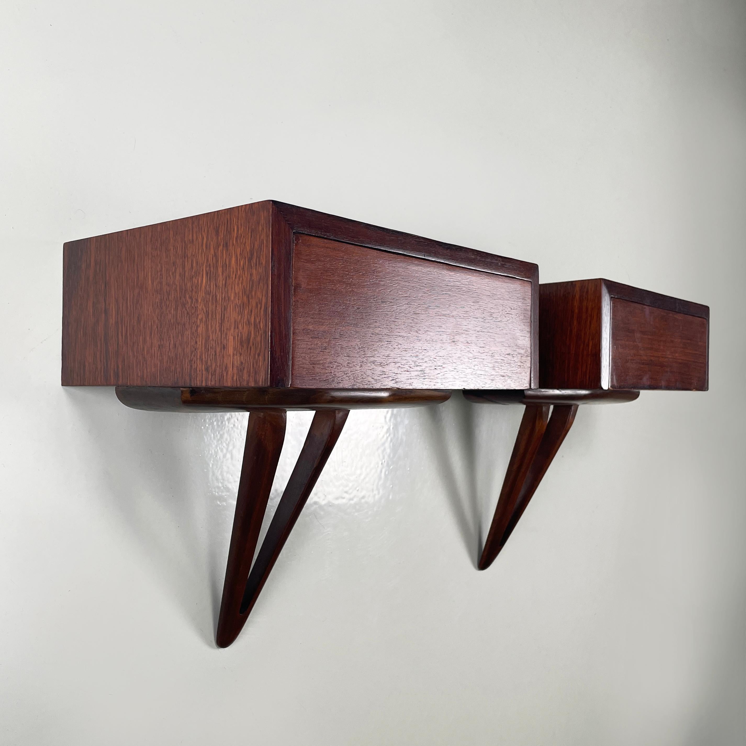 Italian mid-century modern Wall bedside tables with drawer in wood, 1950s In Good Condition In MIlano, IT