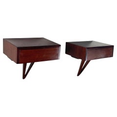 Italian mid-century modern Wall bedside tables with drawer in wood, 1950s