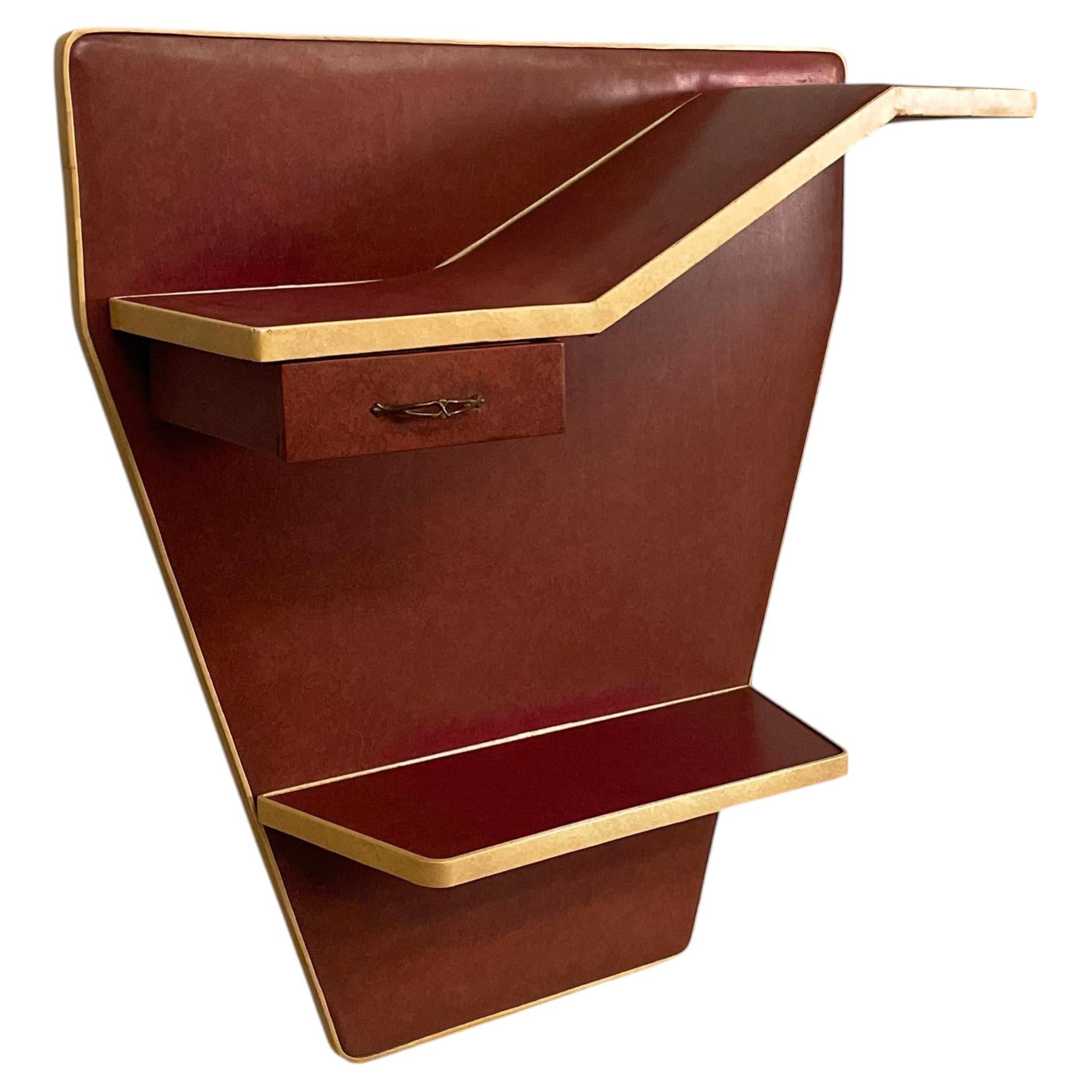 Italian mid-century modern wall console in burgundy and beige sky, 1950s For Sale