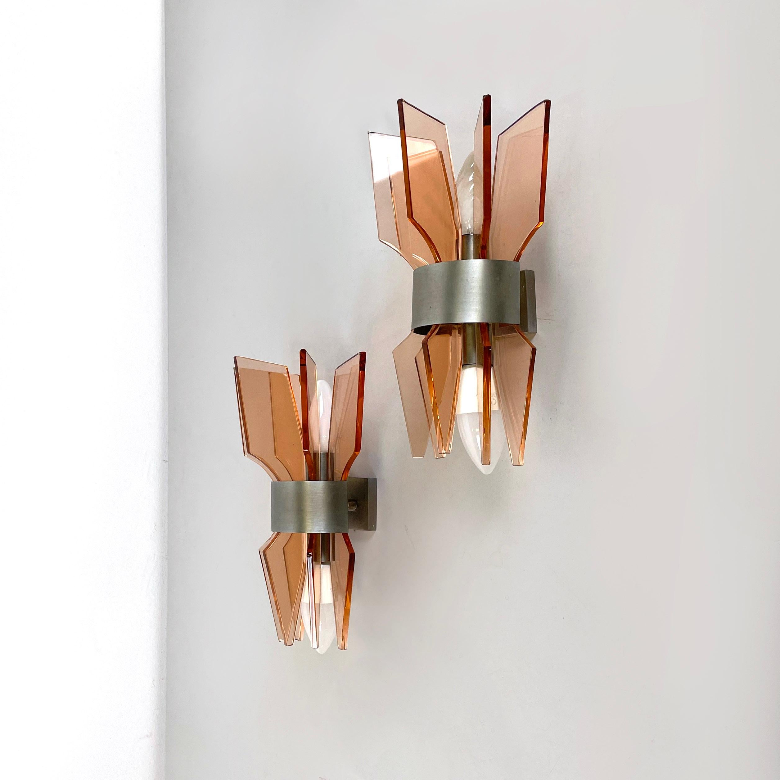 Mid-Century Modern Italian mid-century modern Wall lamps in peach pink glass and metal, 1960s